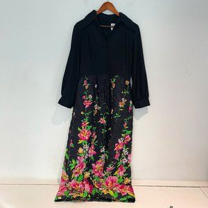 Mr. Robert Vintage Woman Black Top Floral Quilted Skirt Maxi Dress Size M